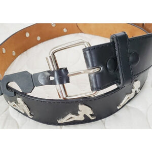 Vintage Men Belt Embossed Sexy Lady Silhouette Custom Leather Black BY006 Biker